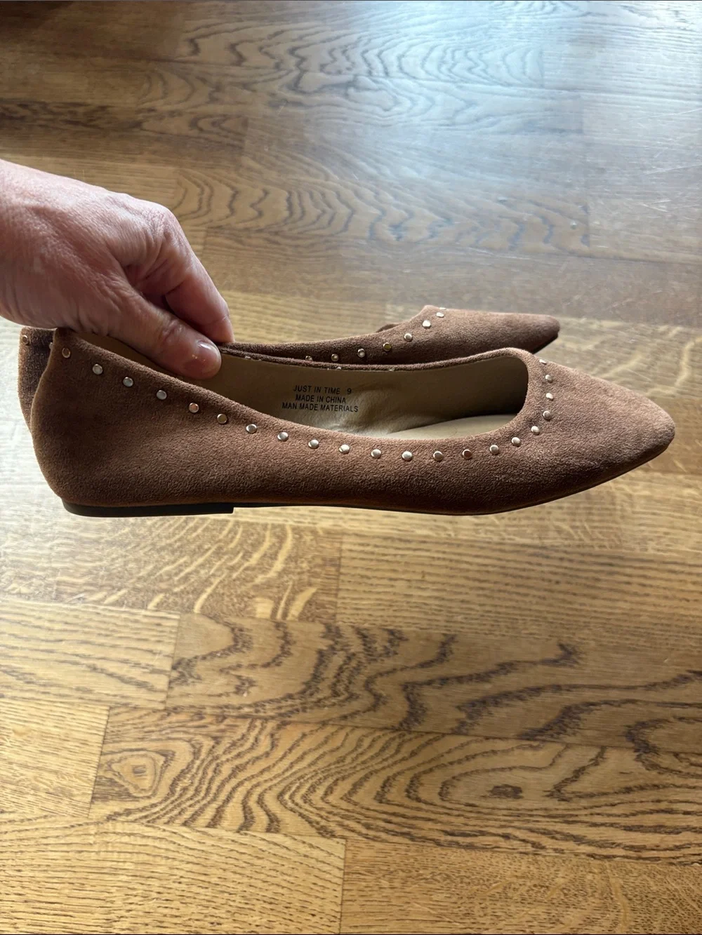 Brown Suede Studded Ballet Flats